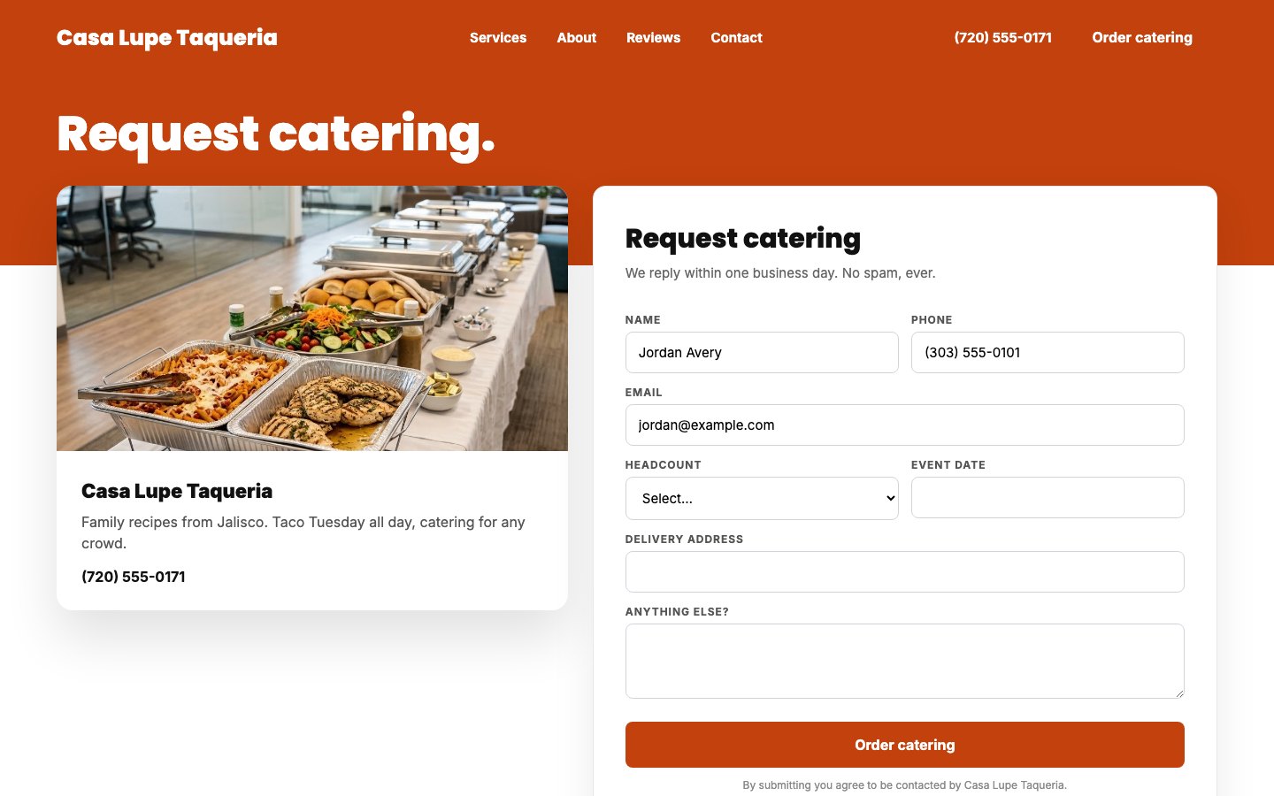 Casa Lupe Taqueria Request catering form