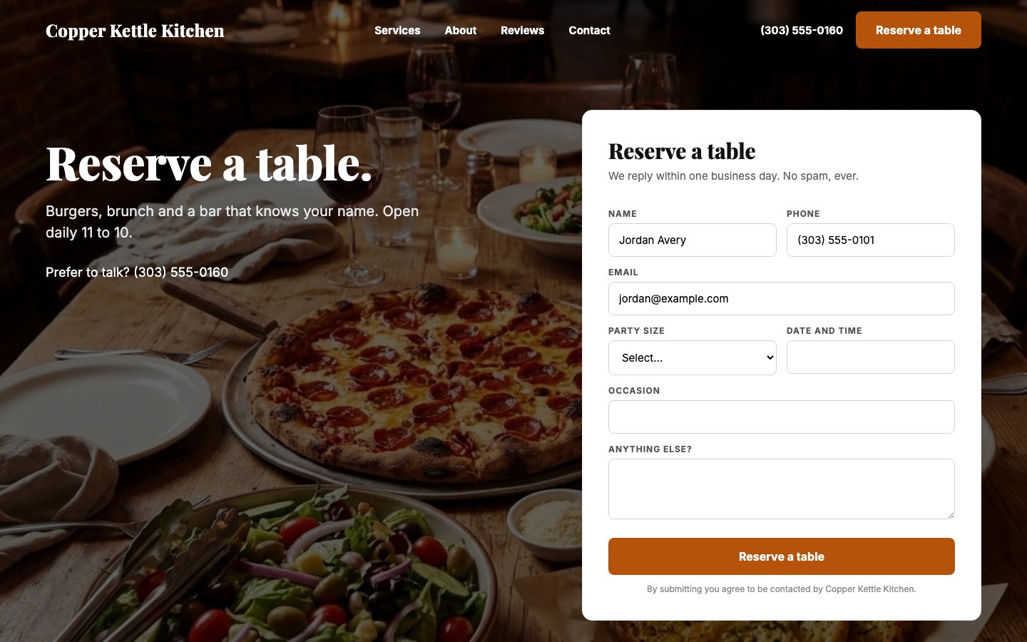 Copper Kettle Kitchen Reserve a table form