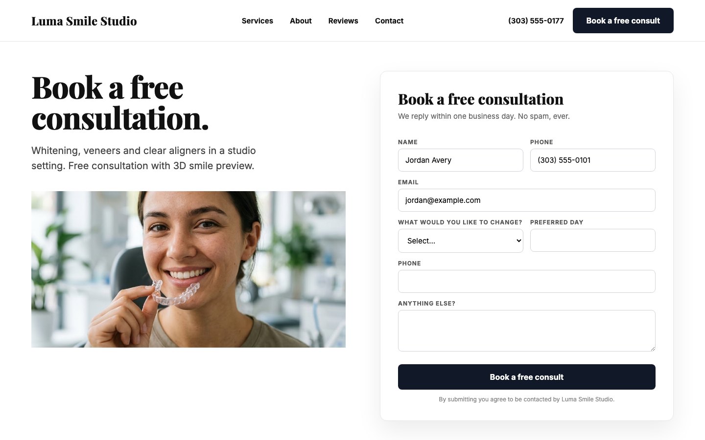 Luma Smile Studio Book a free consultation form