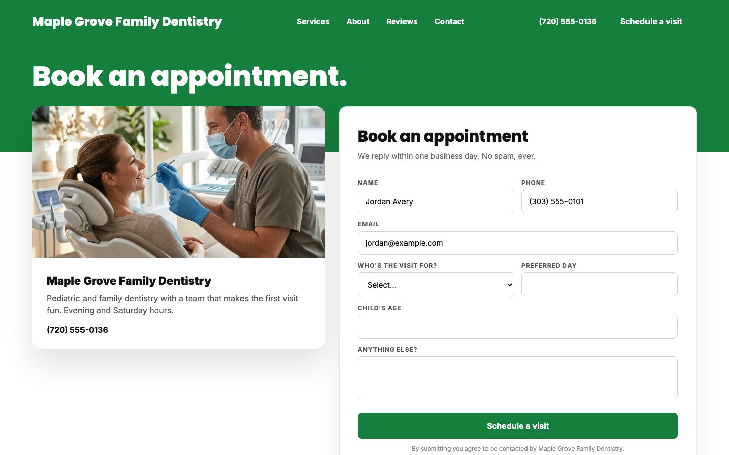 Maple Grove Family Dentistry Book an appointment form