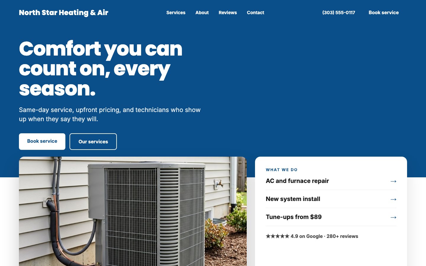 North Star Heating & Air home page