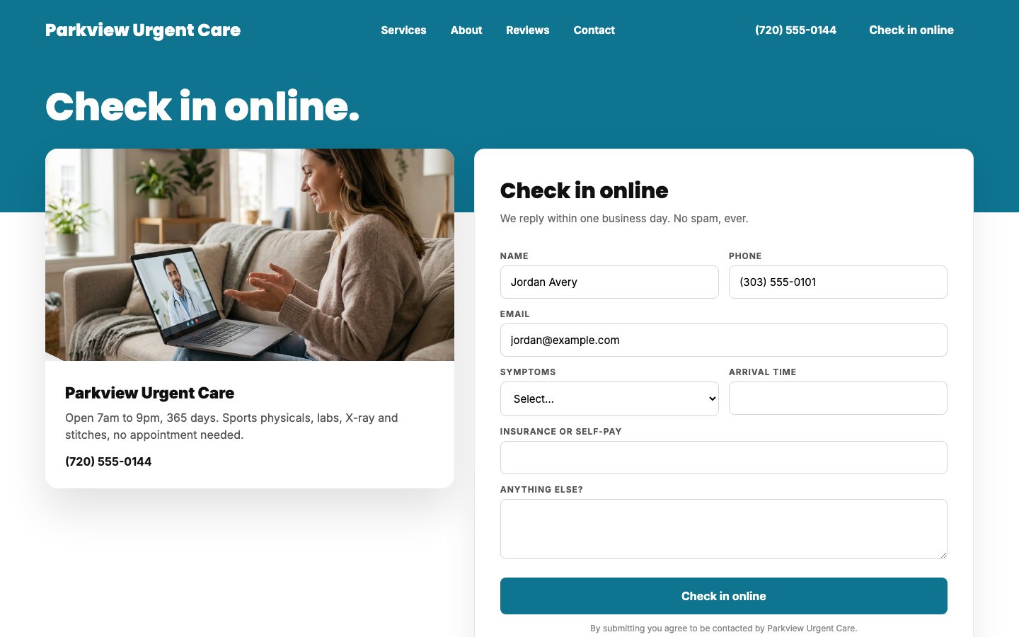 Parkview Urgent Care Check in online form