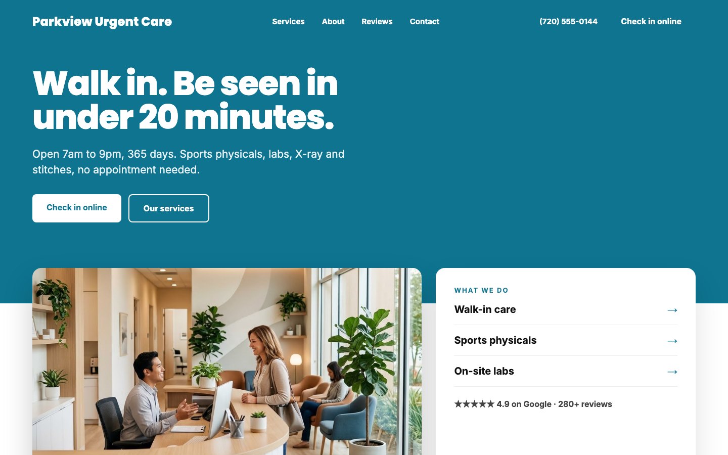 Parkview Urgent Care home page