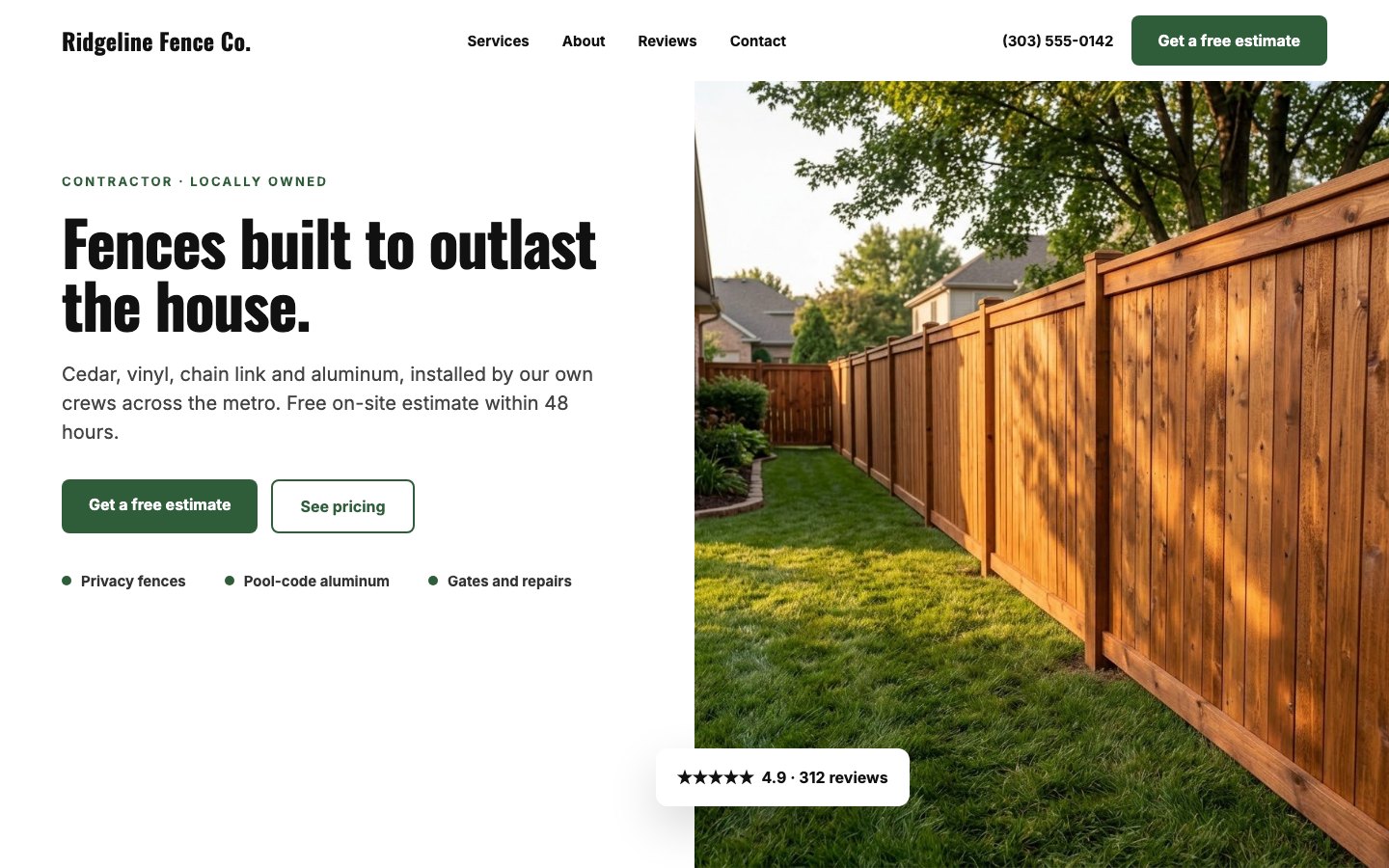 Ridgeline Fence Co. home page
