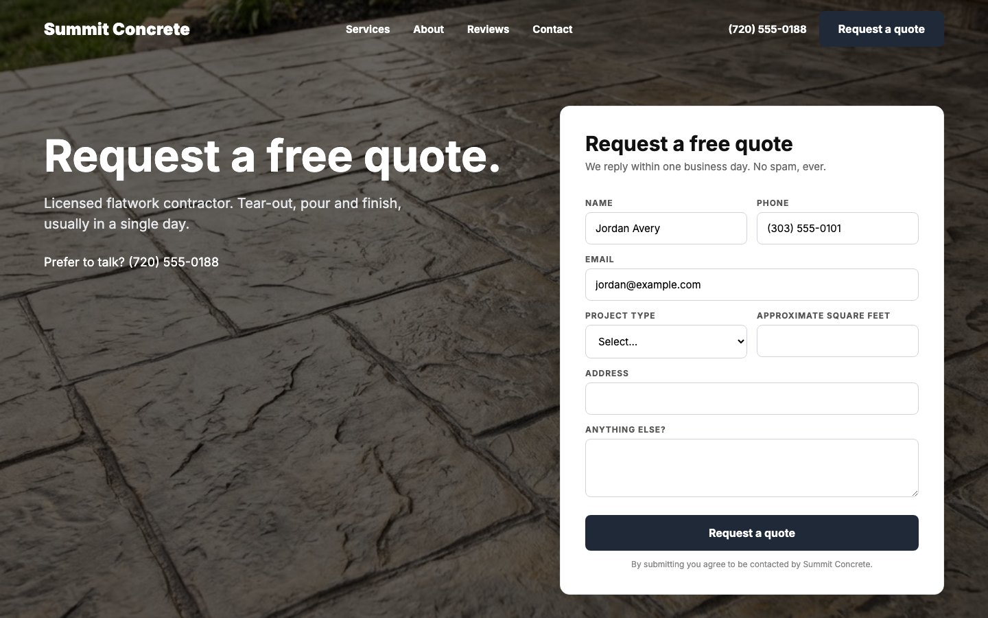 Summit Concrete Request a free quote form