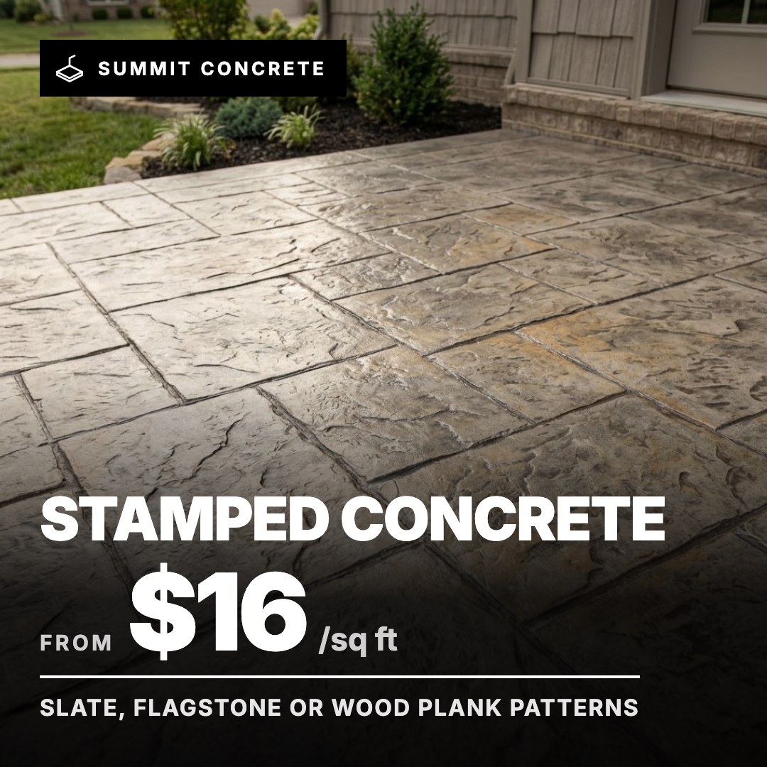 Summit Concrete ad: Stamped Concrete from $16/sq ft