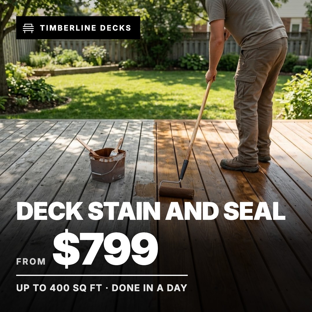 Timberline Decks ad: Deck Stain and Seal from $799