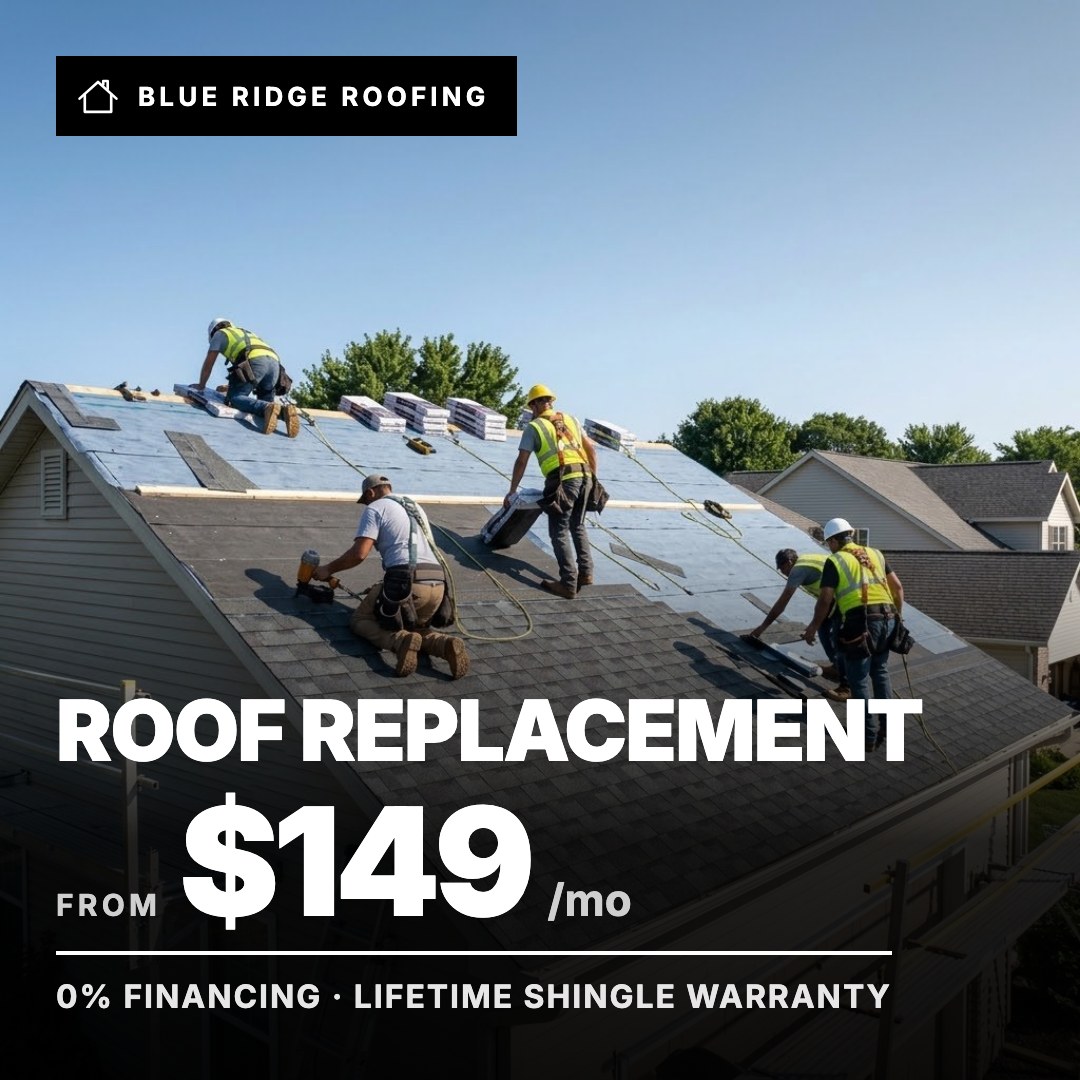 Blue Ridge Roofing ad: Roof Replacement from $149/mo